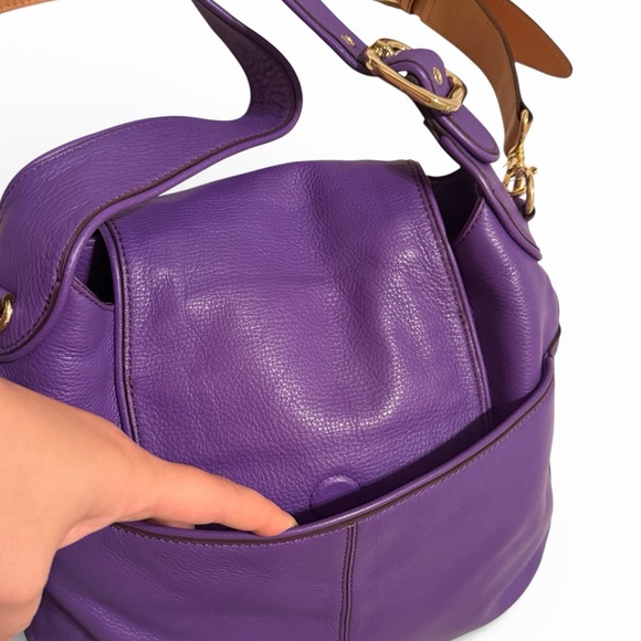 NEW Isaac Mizrahi Purple Genuine Leather Dual Strap Shoulder Bag